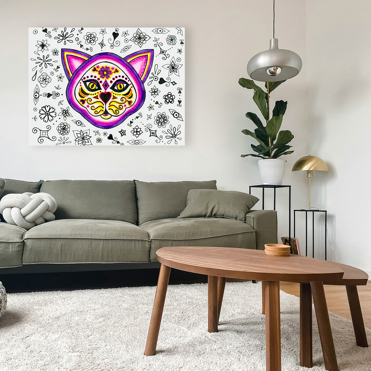 Day of the Dead Cat Skeleton Wall Art