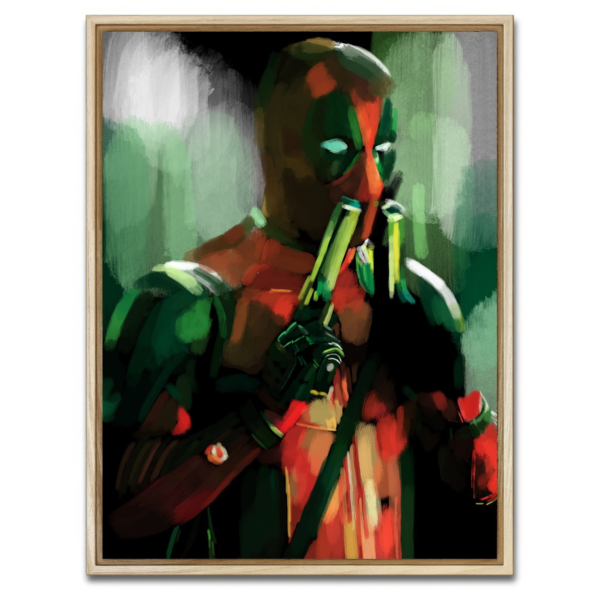 AUTO-MOCKUP WHITE | Deadpool With guns | 1 Piece | Natural Framed Canvas | group=3x4
