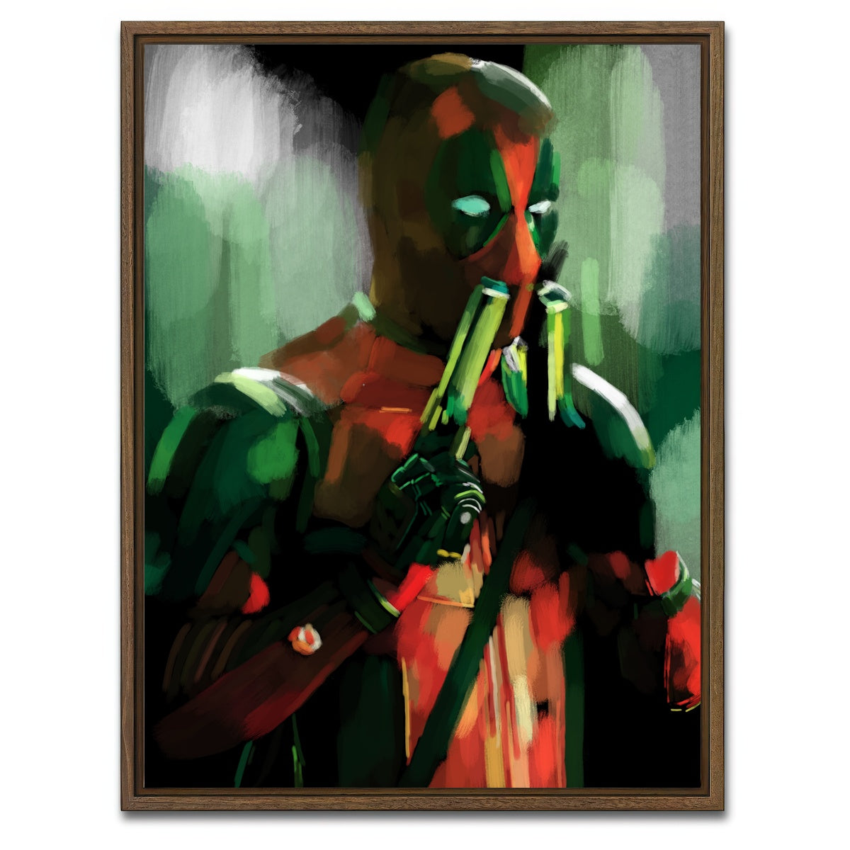 AUTO-MOCKUP WHITE | Deadpool With guns | 1 Piece | Walnut Framed Canvas | group=3x4
