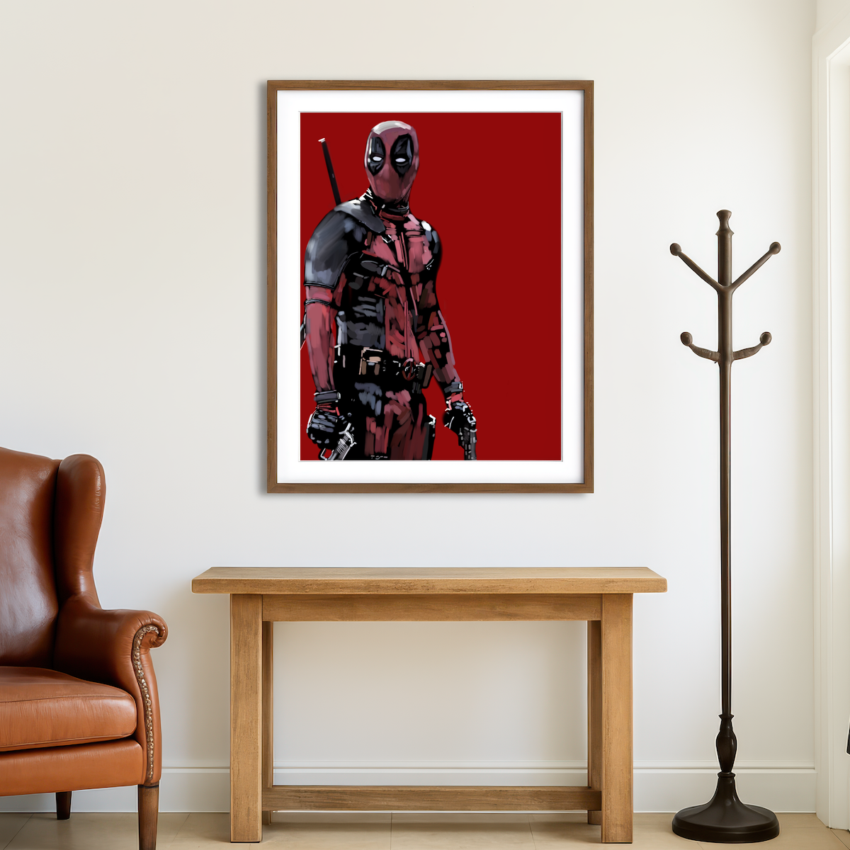 AUTO-MOCKUP ROOM | Deadpool on Red Wall Art
