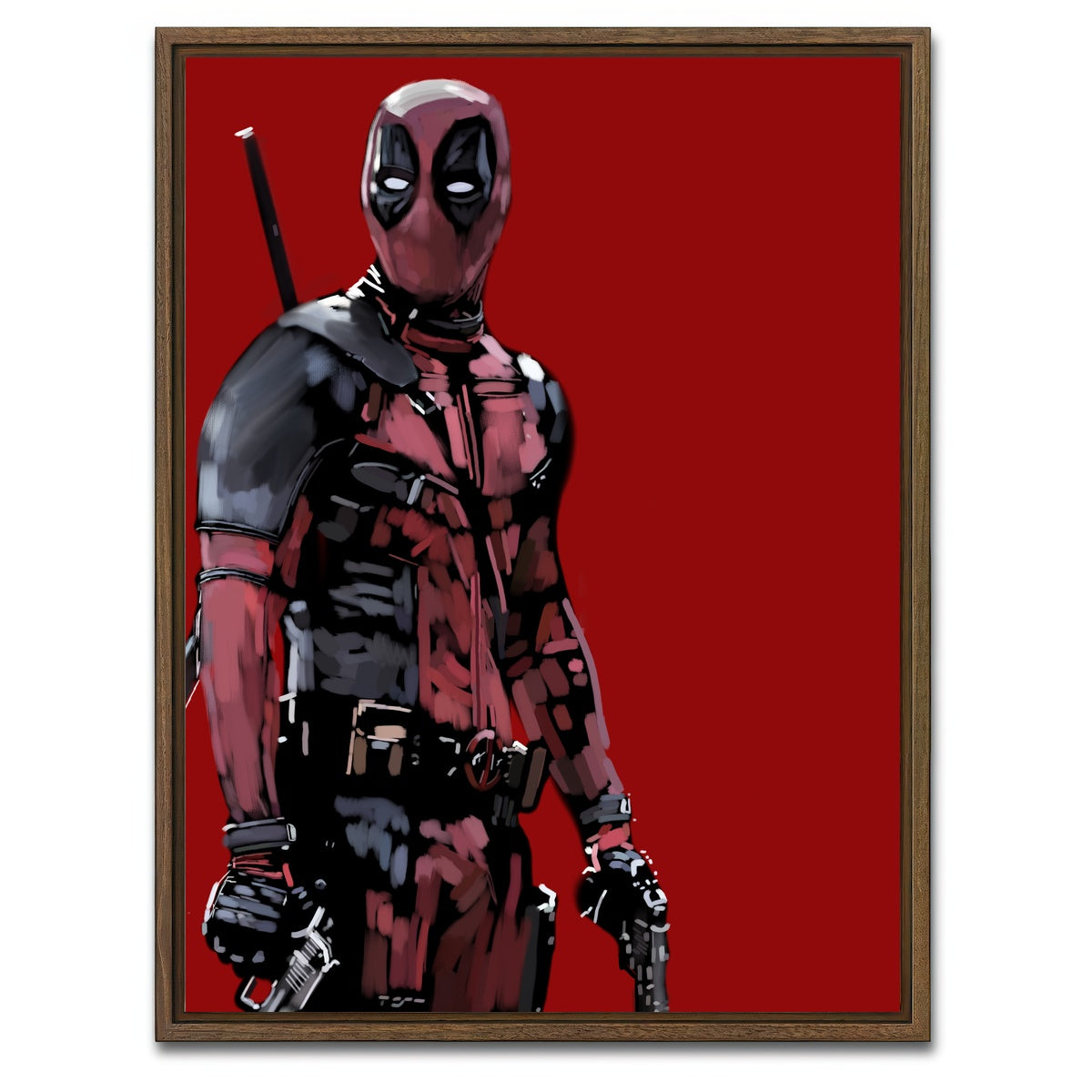 AUTO-MOCKUP WHITE | Deadpool on Red | 1 Piece | Walnut Framed Canvas | group=3x4
