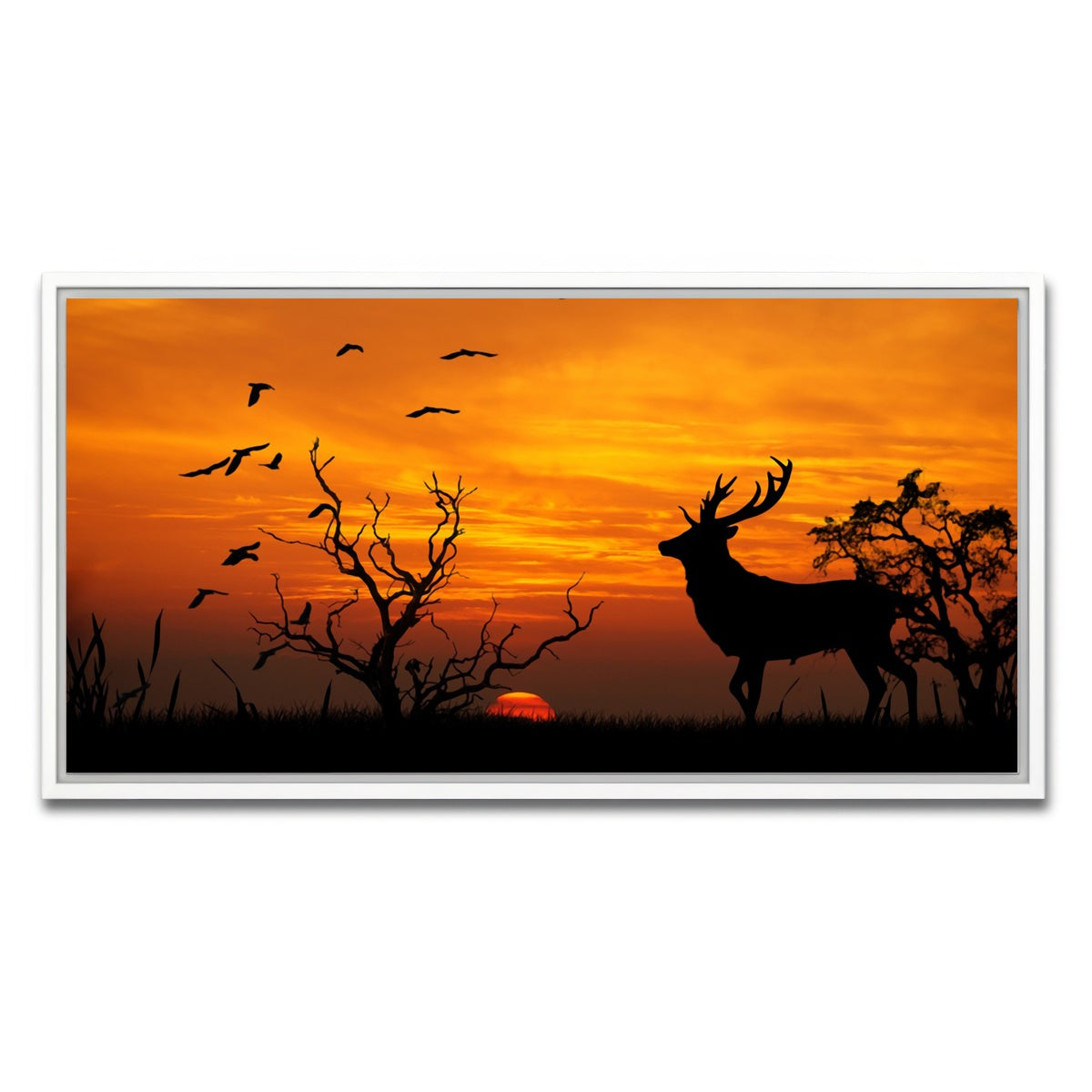 AUTO-MOCKUP WHITE | Deer in the Sunset | 1 Piece | White Framed Canvas | group=2x1