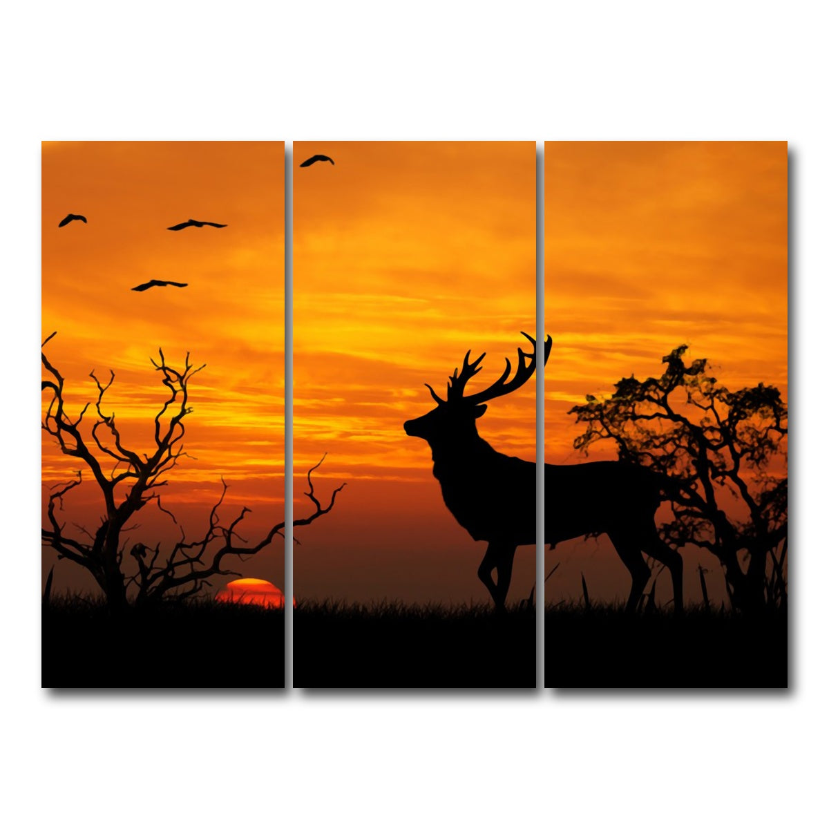 AUTO-MOCKUP WHITE | Deer in the Sunset | 3 Piece | Gallery Wrap Canvas | group=8x18