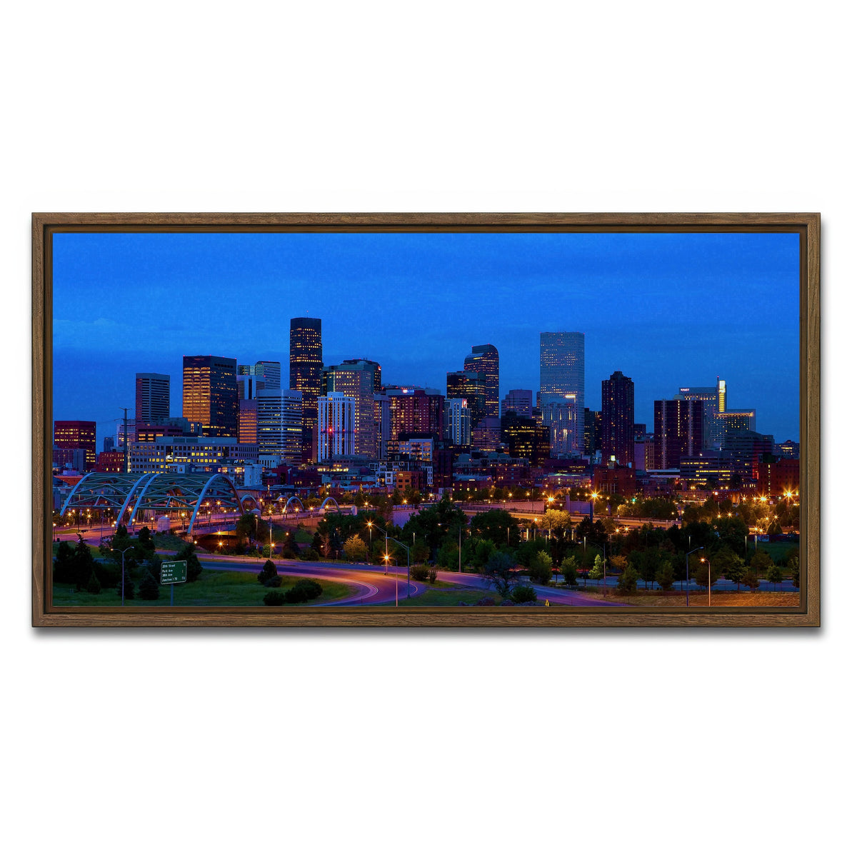 AUTO-MOCKUP WHITE | Denver Skyline | 1 Piece | Walnut Framed Canvas | group=2x1