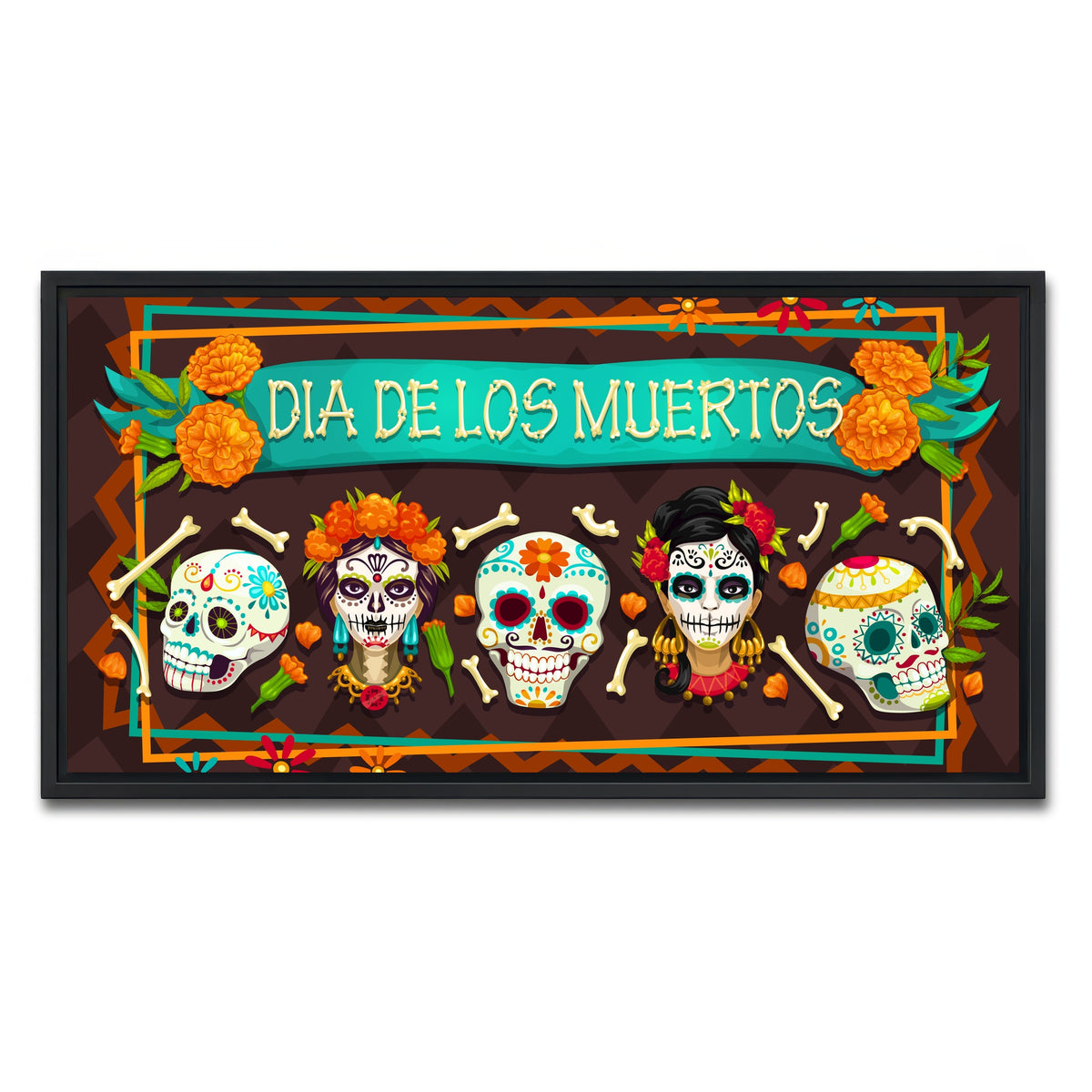 AUTO-MOCKUP WHITE | Dia De Los Muertos | 1 Piece | Black Framed Canvas | group=2x1
