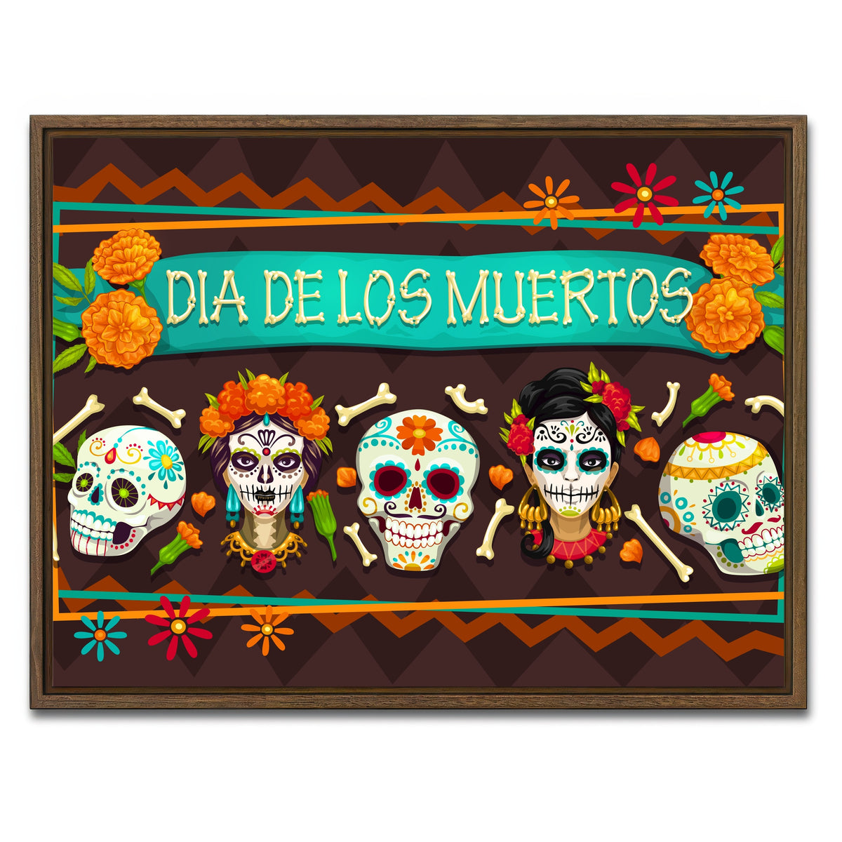 AUTO-MOCKUP WHITE | Dia De Los Muertos | 1 Piece | Walnut Framed Canvas | group=4x3