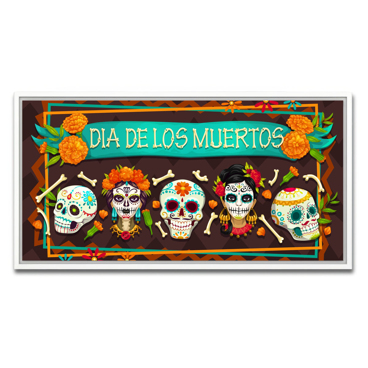 AUTO-MOCKUP WHITE | Dia De Los Muertos | 1 Piece | White Framed Canvas | group=2x1