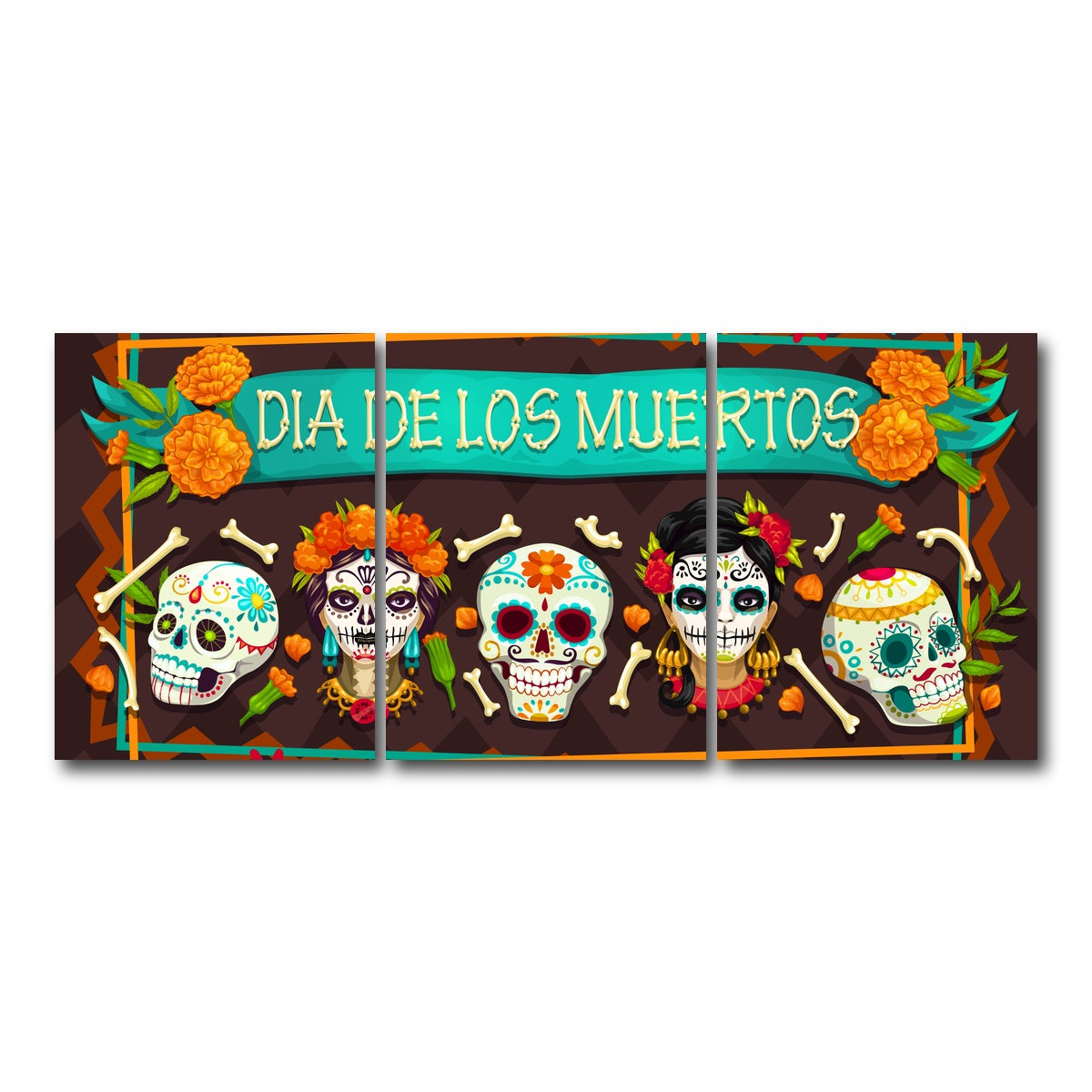 AUTO-MOCKUP WHITE | Dia De Los Muertos | 3 Piece | Gallery Wrap Canvas | group=18x24