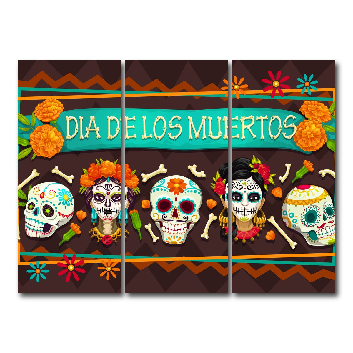 AUTO-MOCKUP WHITE | Dia De Los Muertos | 3 Piece | Gallery Wrap Canvas | group=8x18