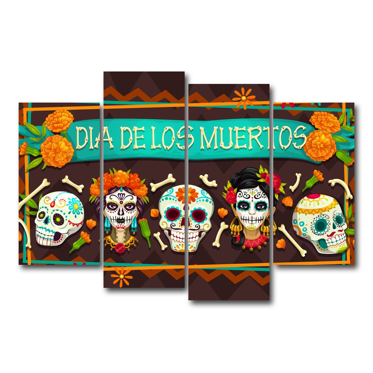 AUTO-MOCKUP WHITE | Dia De Los Muertos | 4 Piece | Gallery Wrap Canvas | group=4_short