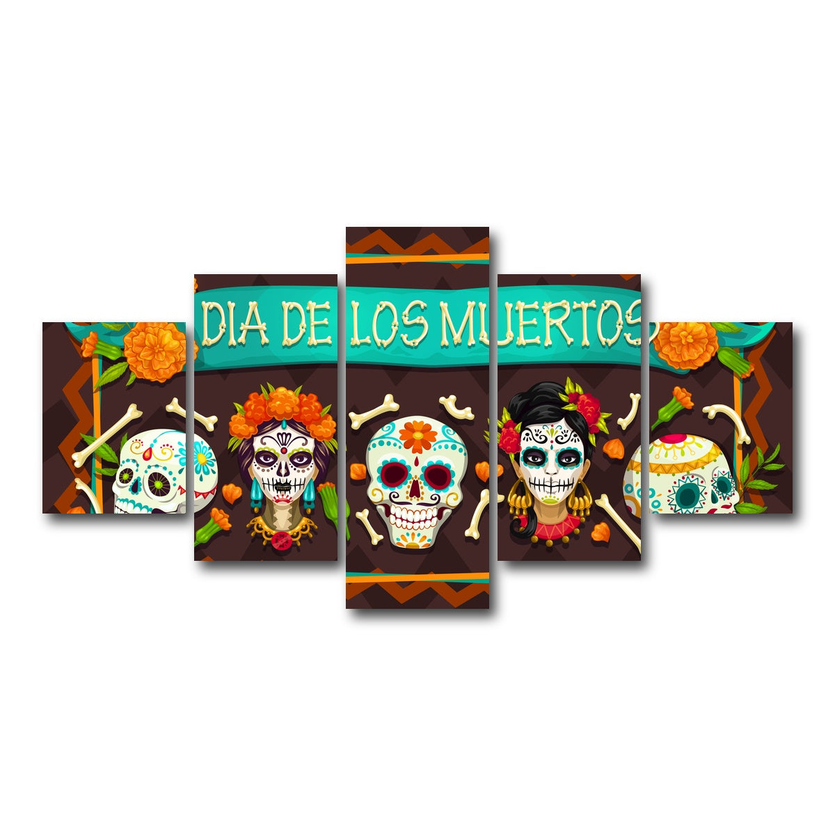 AUTO-MOCKUP WHITE | Dia De Los Muertos | 5 Piece | Gallery Wrap Canvas | group=5_short