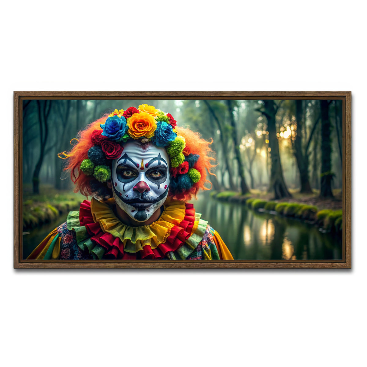 AUTO-MOCKUP WHITE | Dia de Los muertos swamp clown | 1 Piece | Walnut Framed Canvas | group=2x1