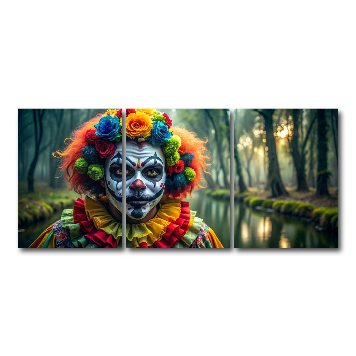 AUTO-MOCKUP WHITE | Dia de Los muertos swamp clown | 3 Piece | Gallery Wrap Canvas | group=18x24