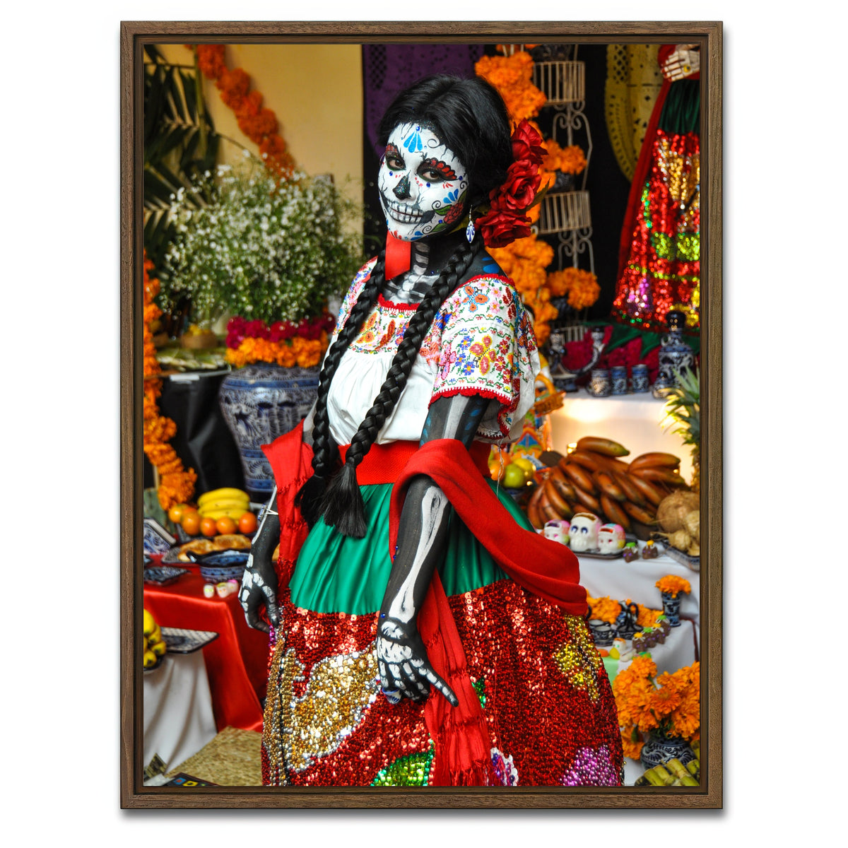 AUTO-MOCKUP WHITE | Dia de los Muertos Woman | 1 Piece | Walnut Framed Canvas | group=3x4