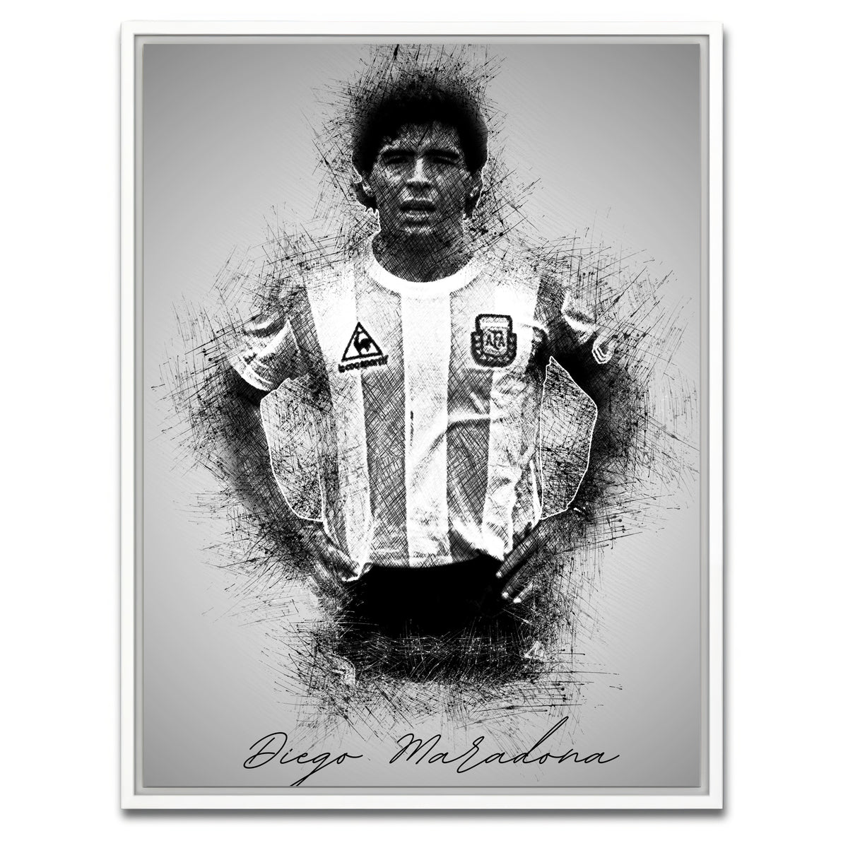 AUTO-MOCKUP WHITE | Diego Maradona Sketch | 1 Piece | White Framed Canvas | group=3x4