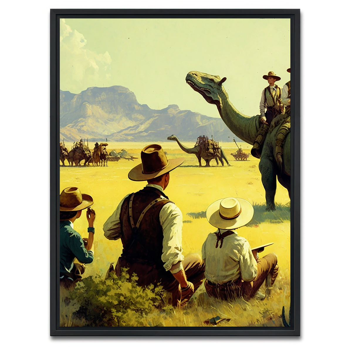 AUTO-MOCKUP WHITE | Dino Rodeo - Explorers of the Wild West | 1 Piece | Black Framed Canvas | group=3x4