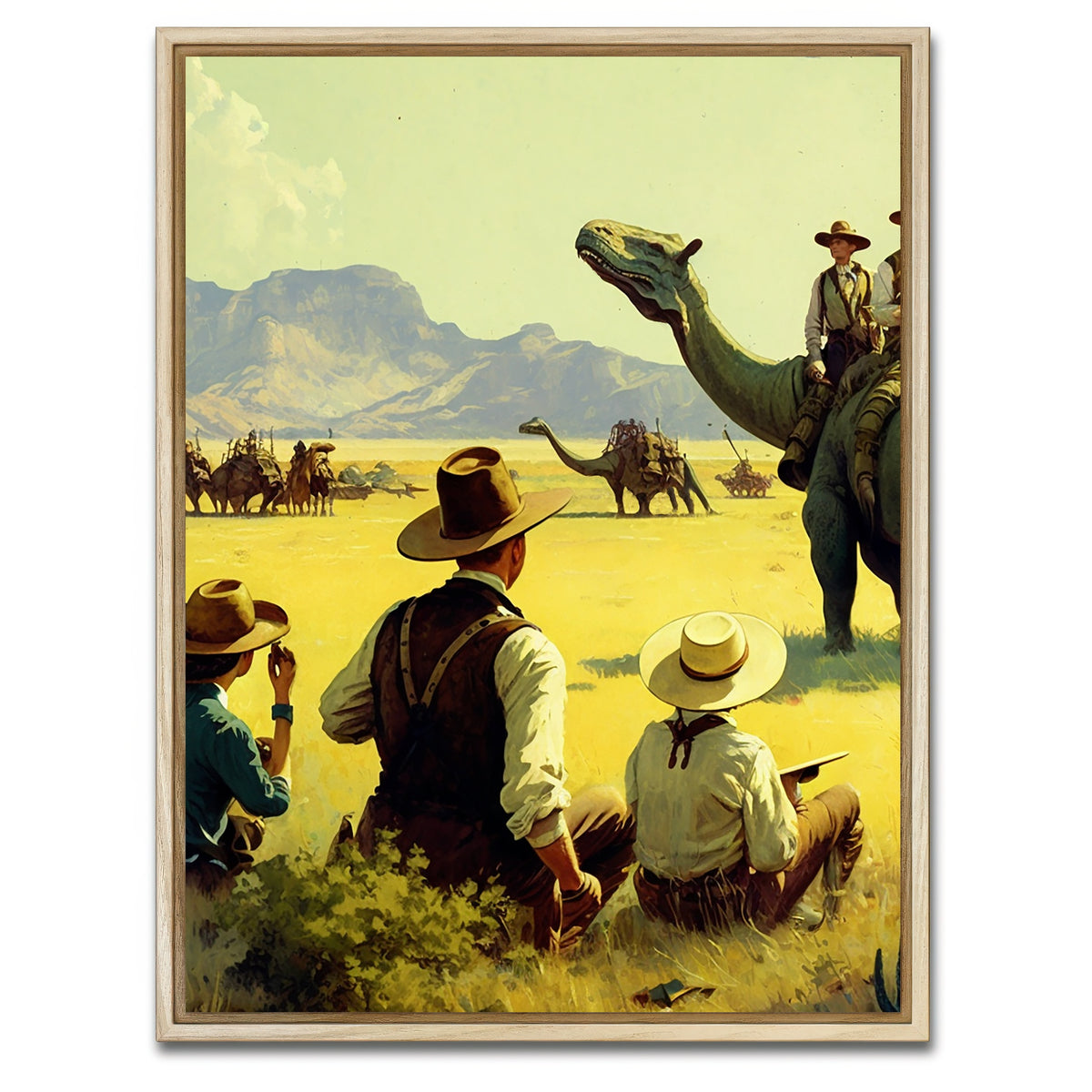 AUTO-MOCKUP WHITE | Dino Rodeo - Explorers of the Wild West | 1 Piece | Natural Framed Canvas | group=3x4
