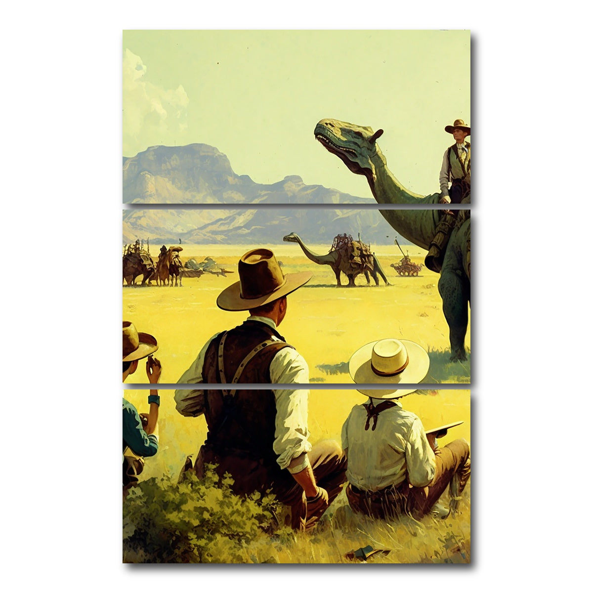 AUTO-MOCKUP WHITE | Dino Rodeo - Explorers of the Wild West | 3 Piece | Gallery Wrap Canvas | group=12x24_stacked