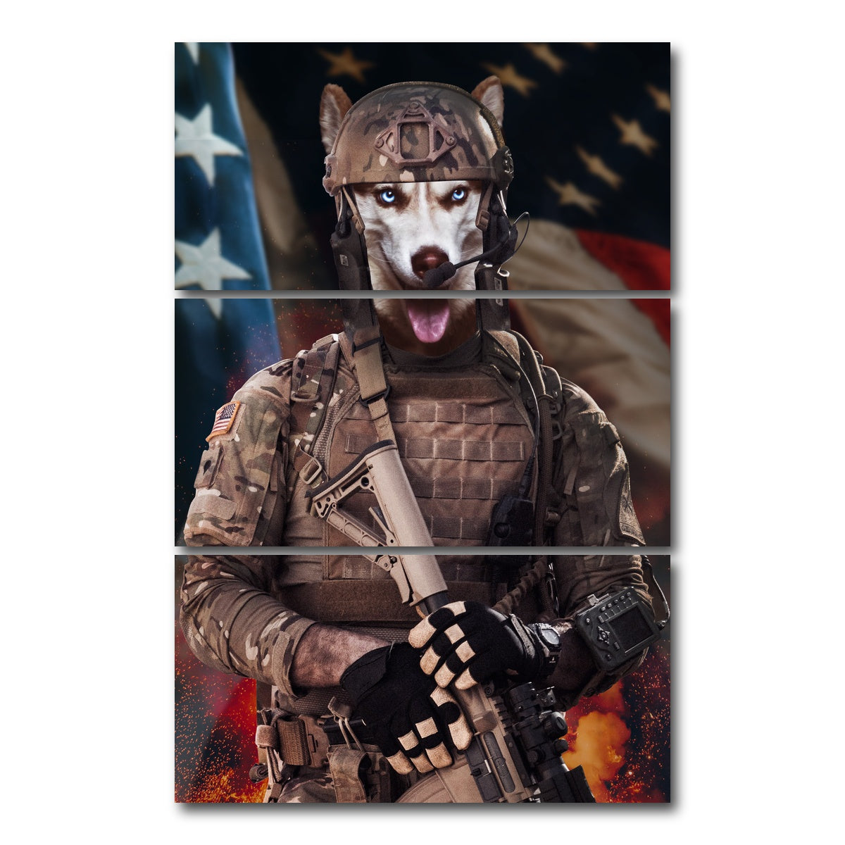 AUTO-MOCKUP WHITE | Doggy Soldier | 3 Piece | Gallery Wrap Canvas | group=12x24_stacked