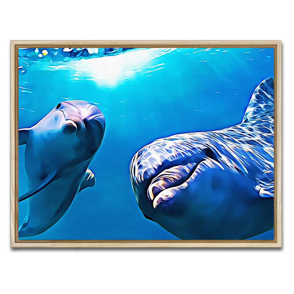 AUTO-MOCKUP WHITE | Dolphin & Calf Wall Art | 1 Piece | Natural Frame | group=4x3