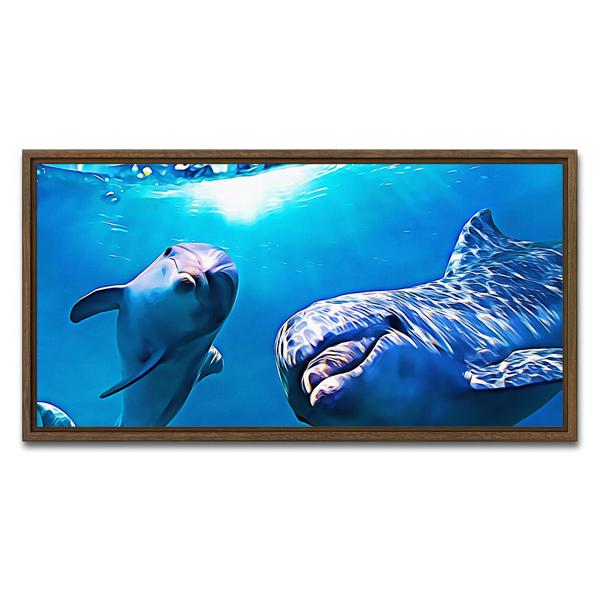 AUTO-MOCKUP WHITE | Dolphin & Calf Wall Art | 1 Piece | Walnut Frame | group=2x1