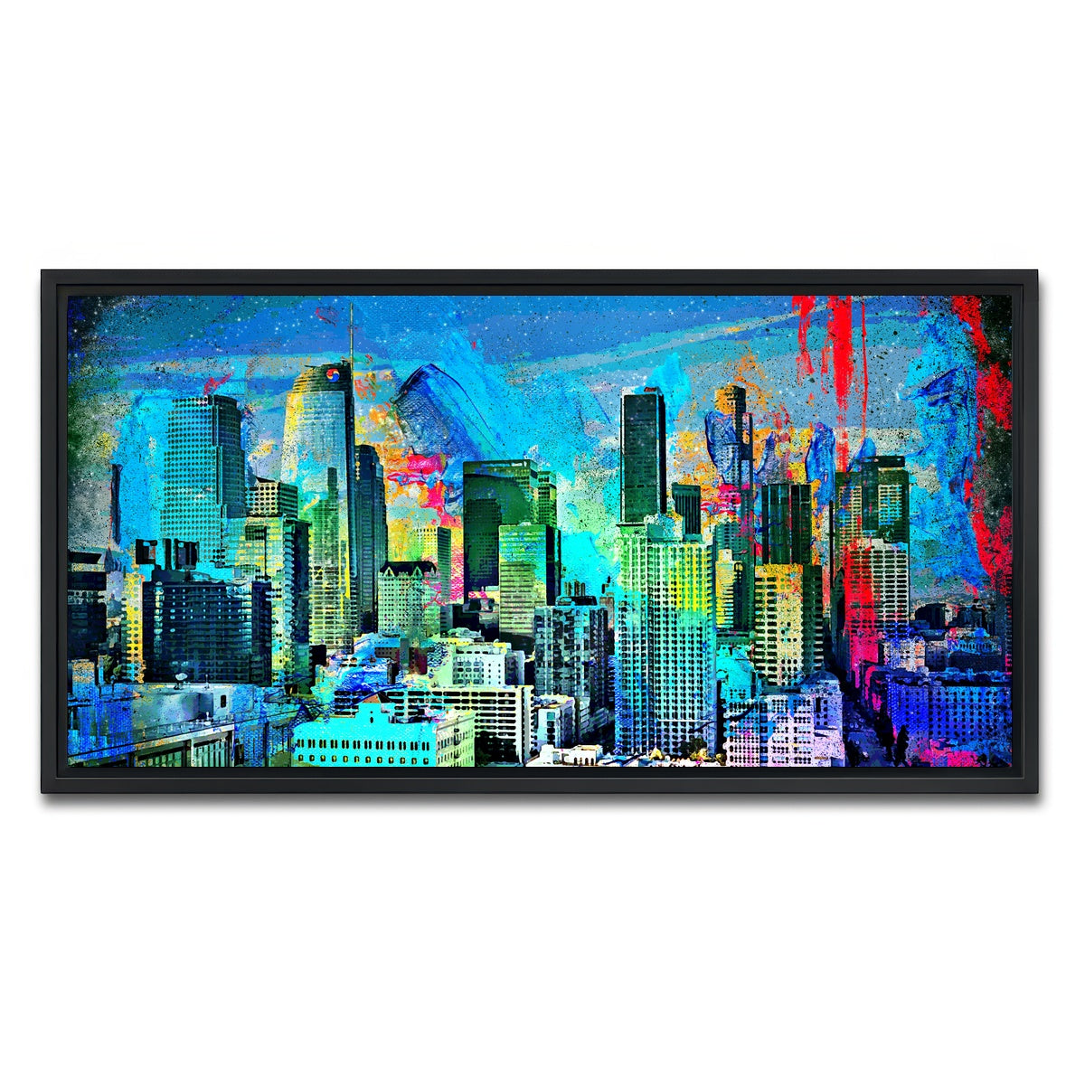 AUTO-MOCKUP WHITE | Downtown LA Skyline | 1 Piece | Black Framed Canvas | group=2x1