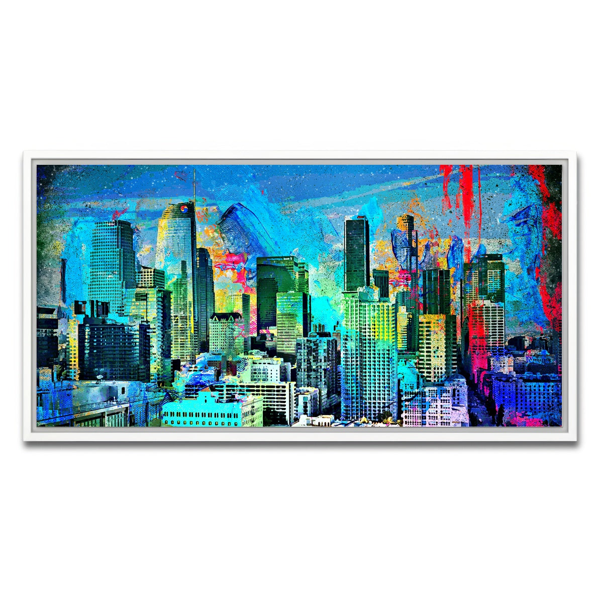 AUTO-MOCKUP WHITE | Downtown LA Skyline | 1 Piece | White Framed Canvas | group=2x1