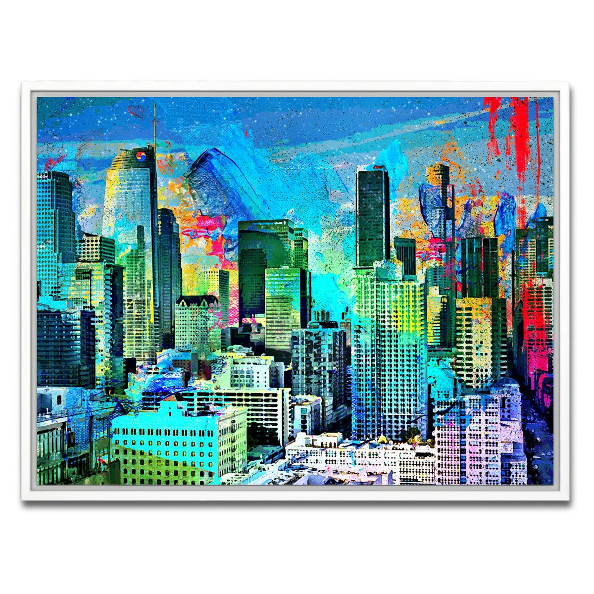 AUTO-MOCKUP WHITE | Downtown LA Skyline | 1 Piece | White Framed Canvas | group=4x3