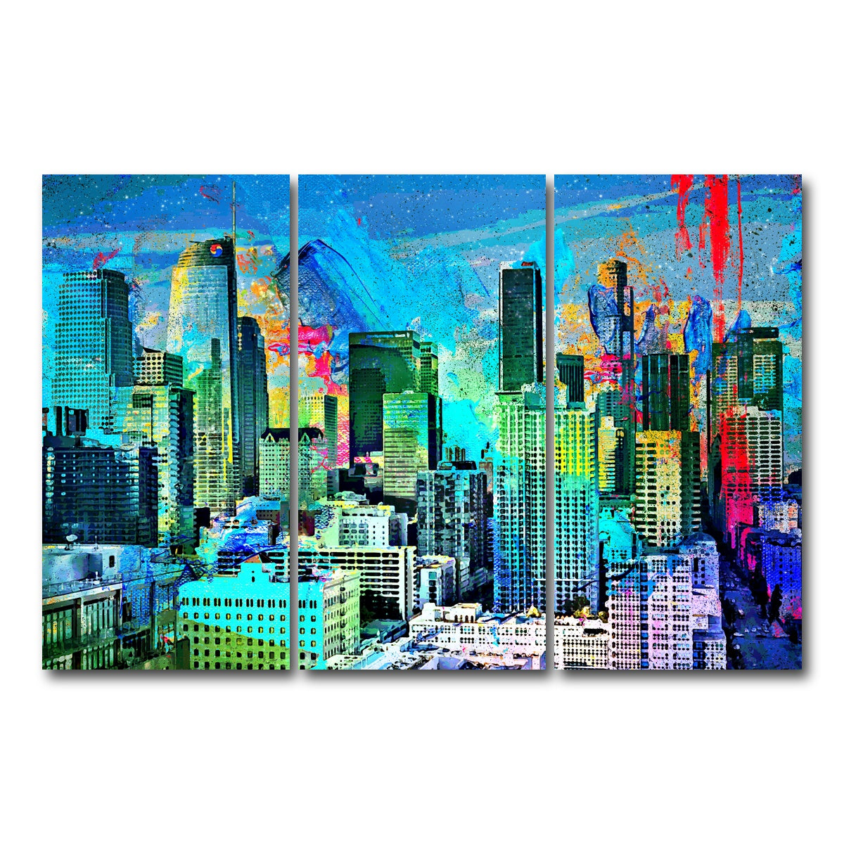 AUTO-MOCKUP WHITE | Downtown LA Skyline | 3 Piece | Gallery Wrap Canvas | group=12x24