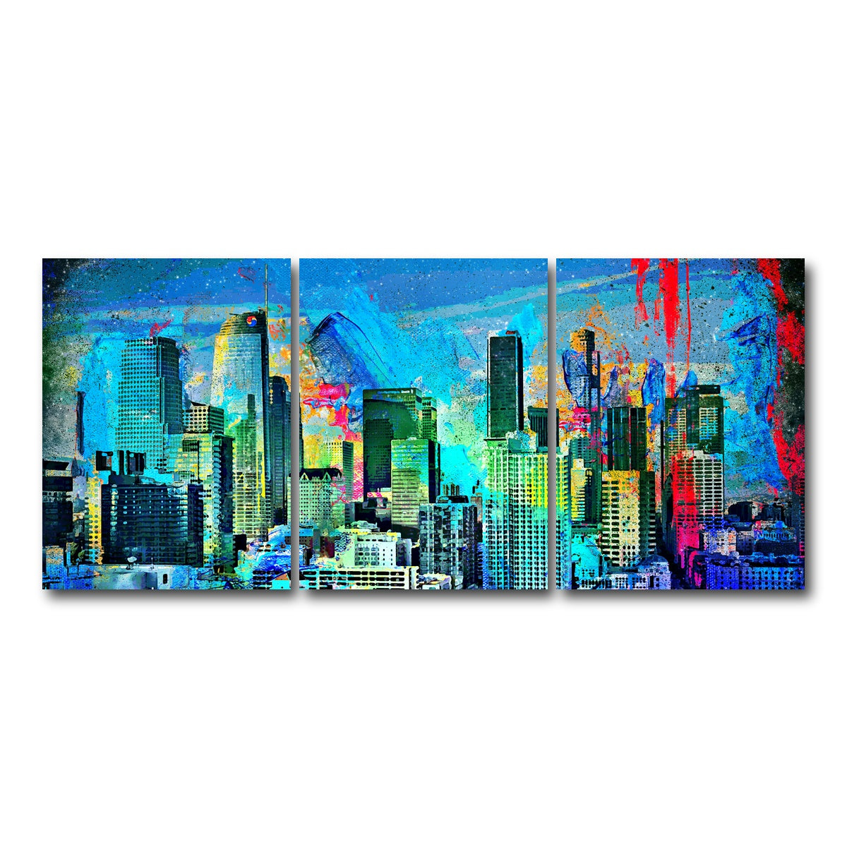 AUTO-MOCKUP WHITE | Downtown LA Skyline | 3 Piece | Gallery Wrap Canvas | group=18x24