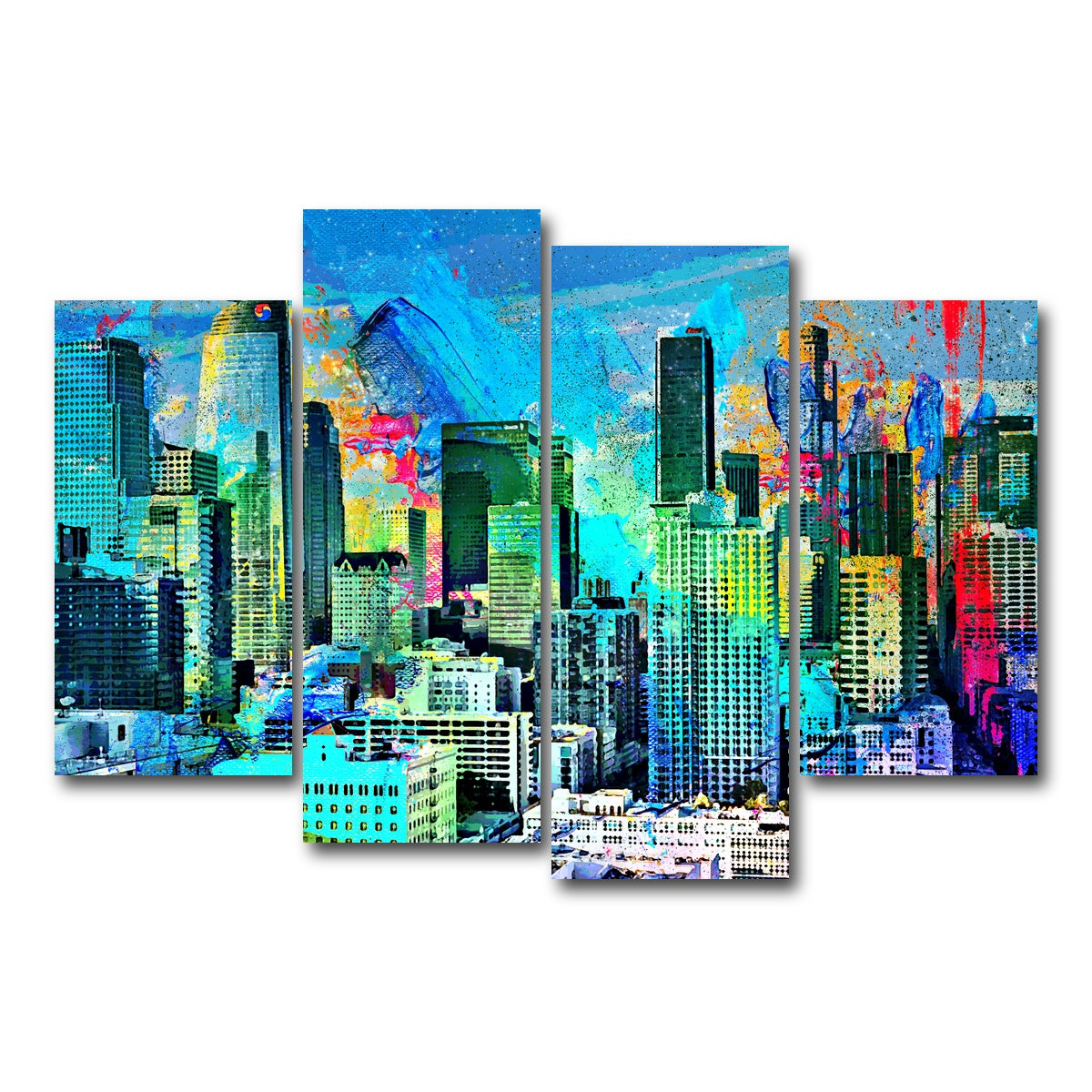 AUTO-MOCKUP WHITE | Downtown LA Skyline | 4 Piece | Gallery Wrap Canvas | group=4_short