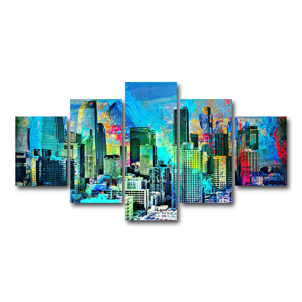 AUTO-MOCKUP WHITE | Downtown LA Skyline | 5 Piece | Gallery Wrap Canvas | group=5_short