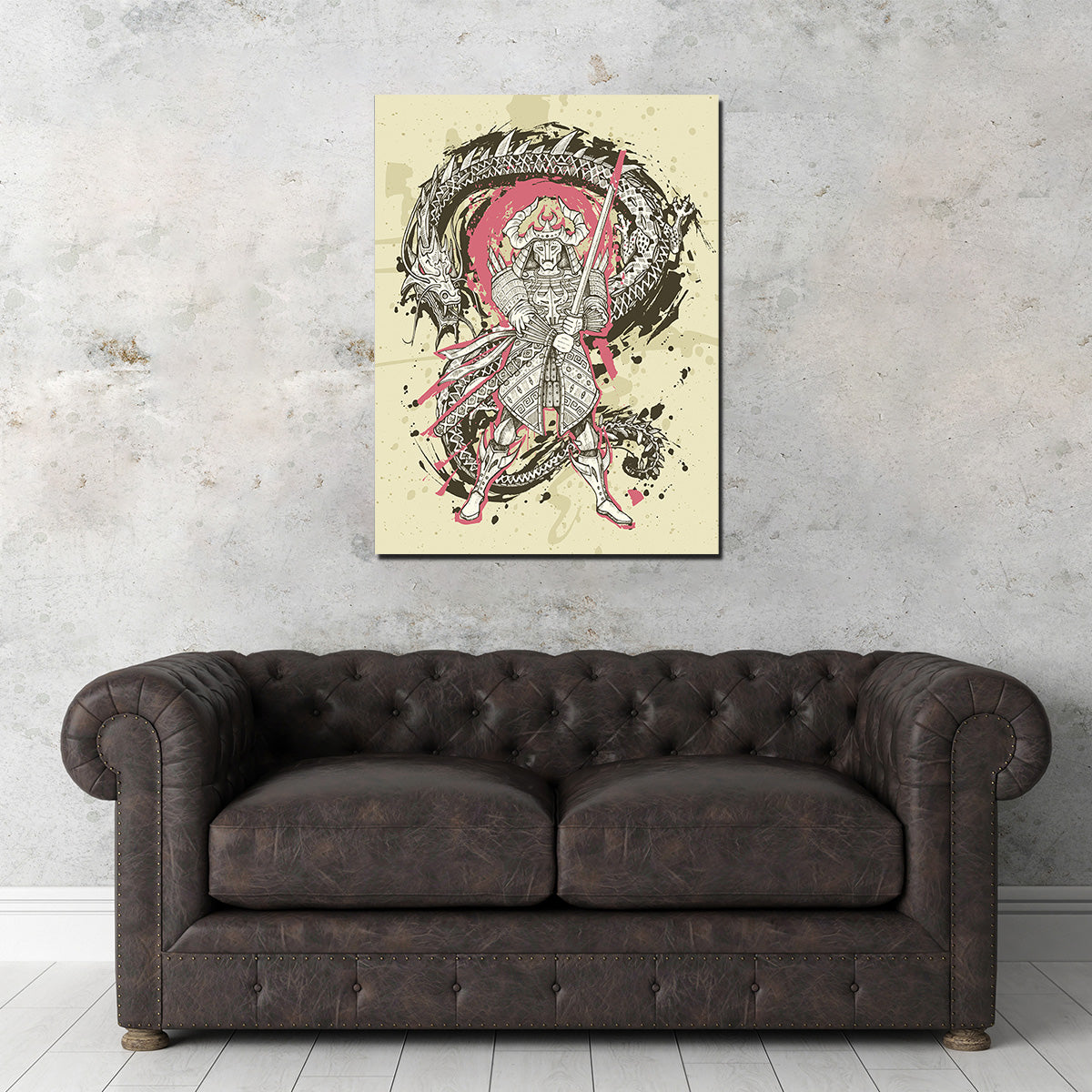 Dragon & Samurai Battle Wall Art