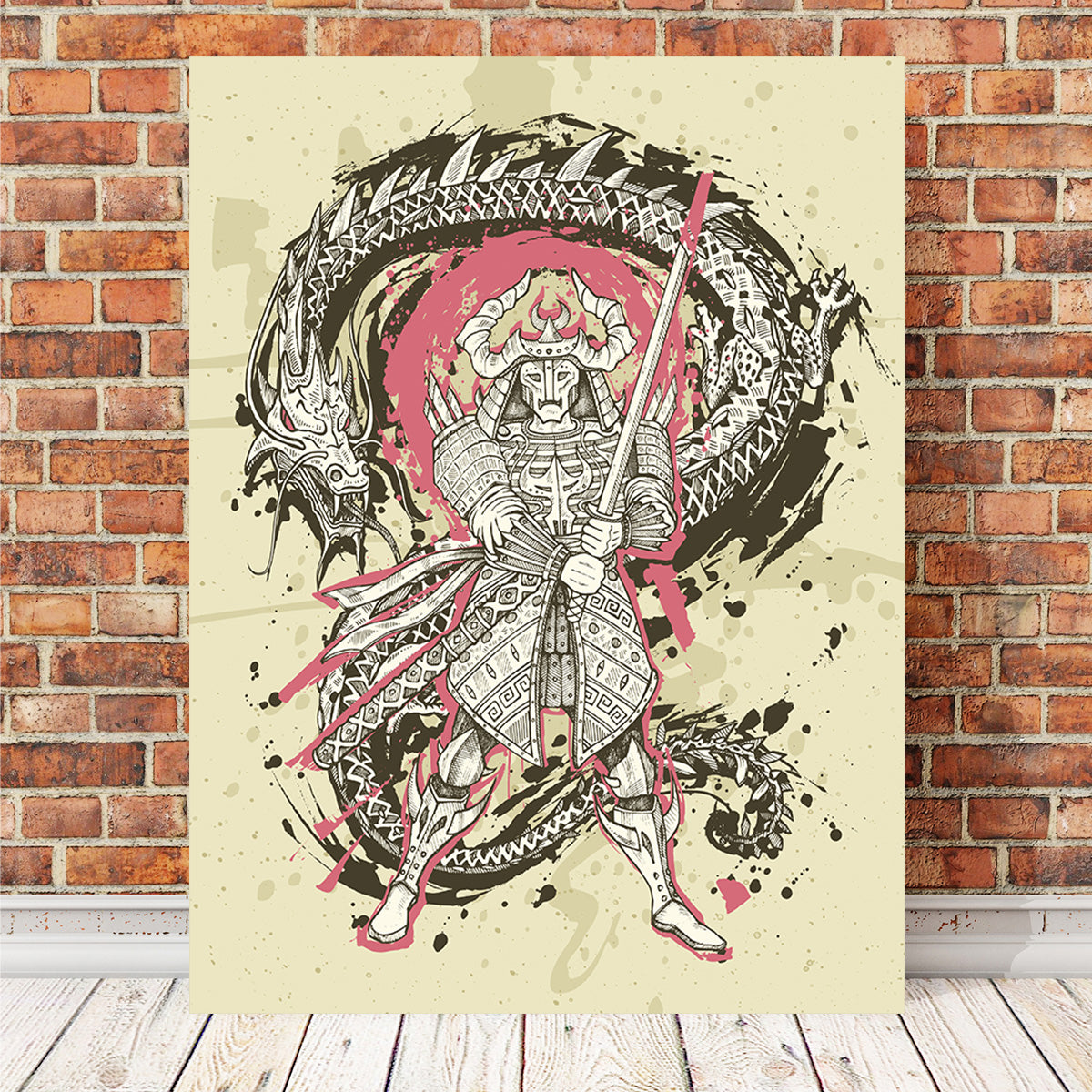 Dragon & Samurai Battle Wall Art