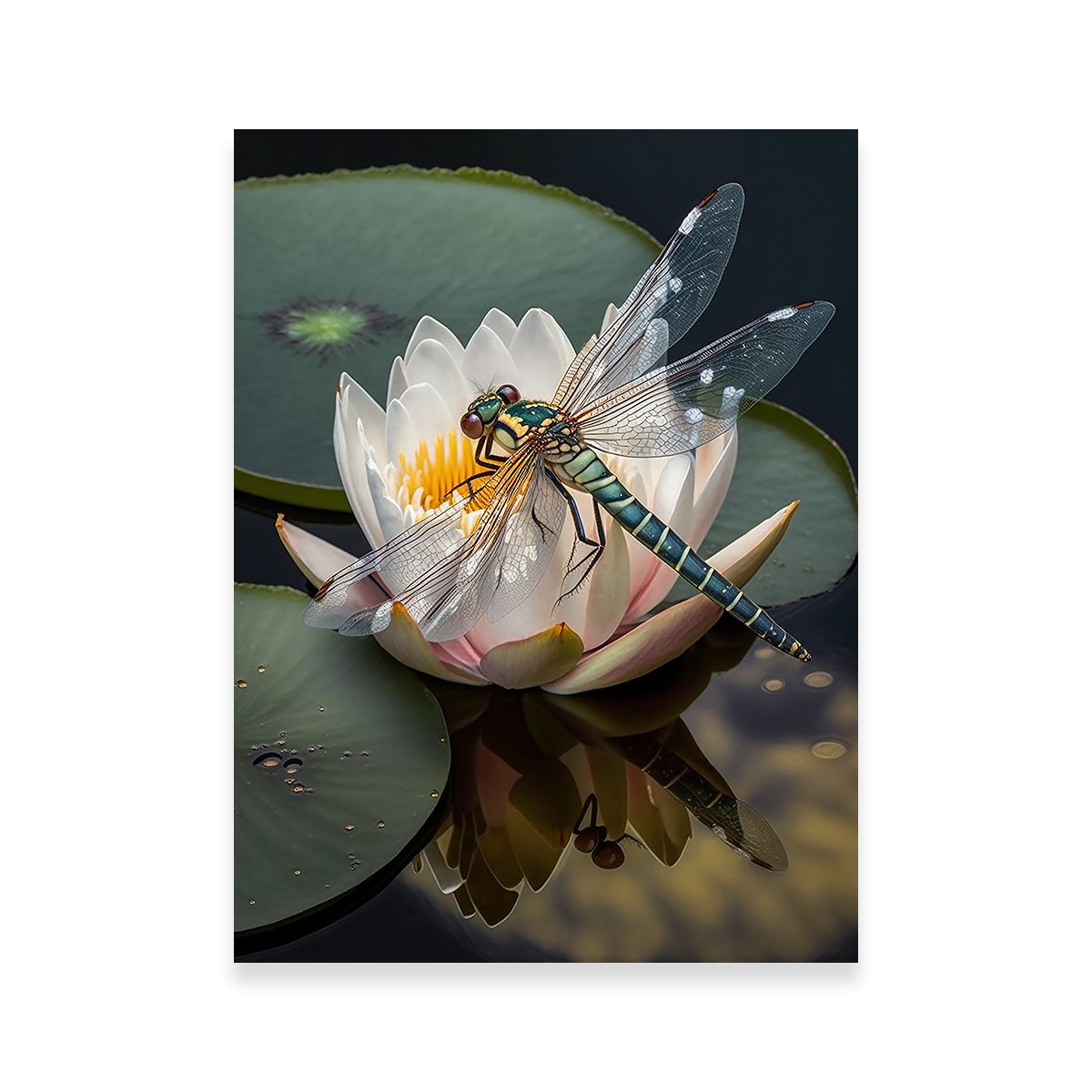 Dragonfly Resting on a Water Lily