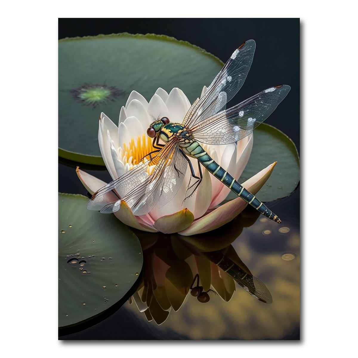 AUTO-MOCKUP WHITE | Dragonfly Resting on a Water Lily | 1 Piece | Gallery Wrap Canvas | group=3x4