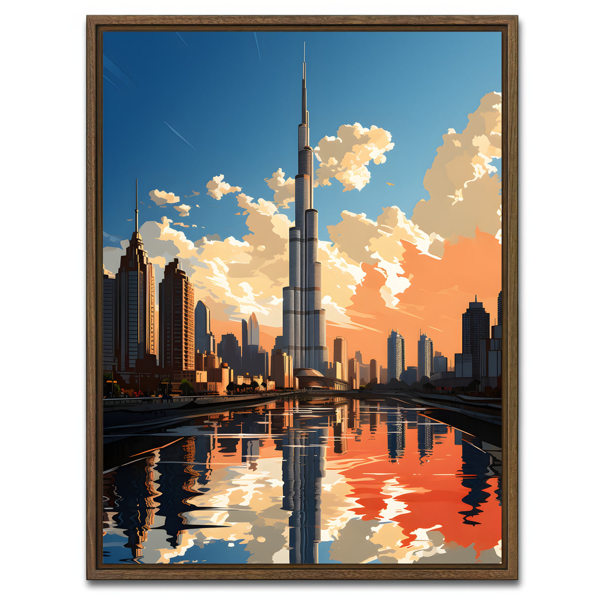 AUTO-MOCKUP WHITE | Dubai - Burj Khalifa | 1 Piece | Walnut Framed Canvas | group=3x4