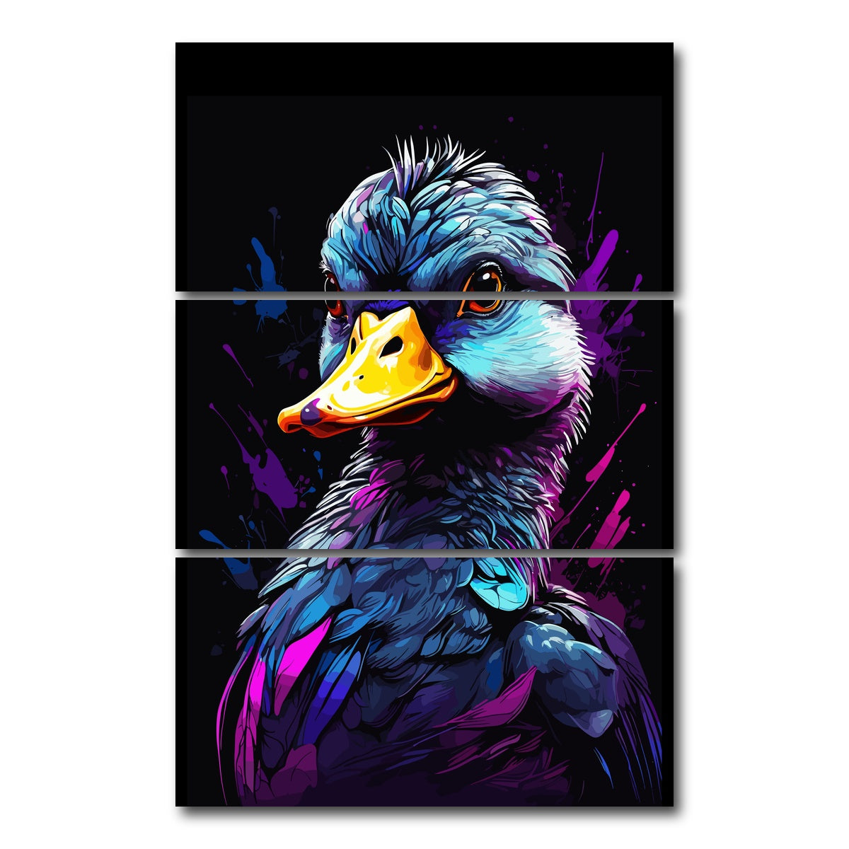 AUTO-MOCKUP WHITE | Duck Animal Colorful | 3 Piece | Gallery Wrap Canvas | group=12x24_stacked
