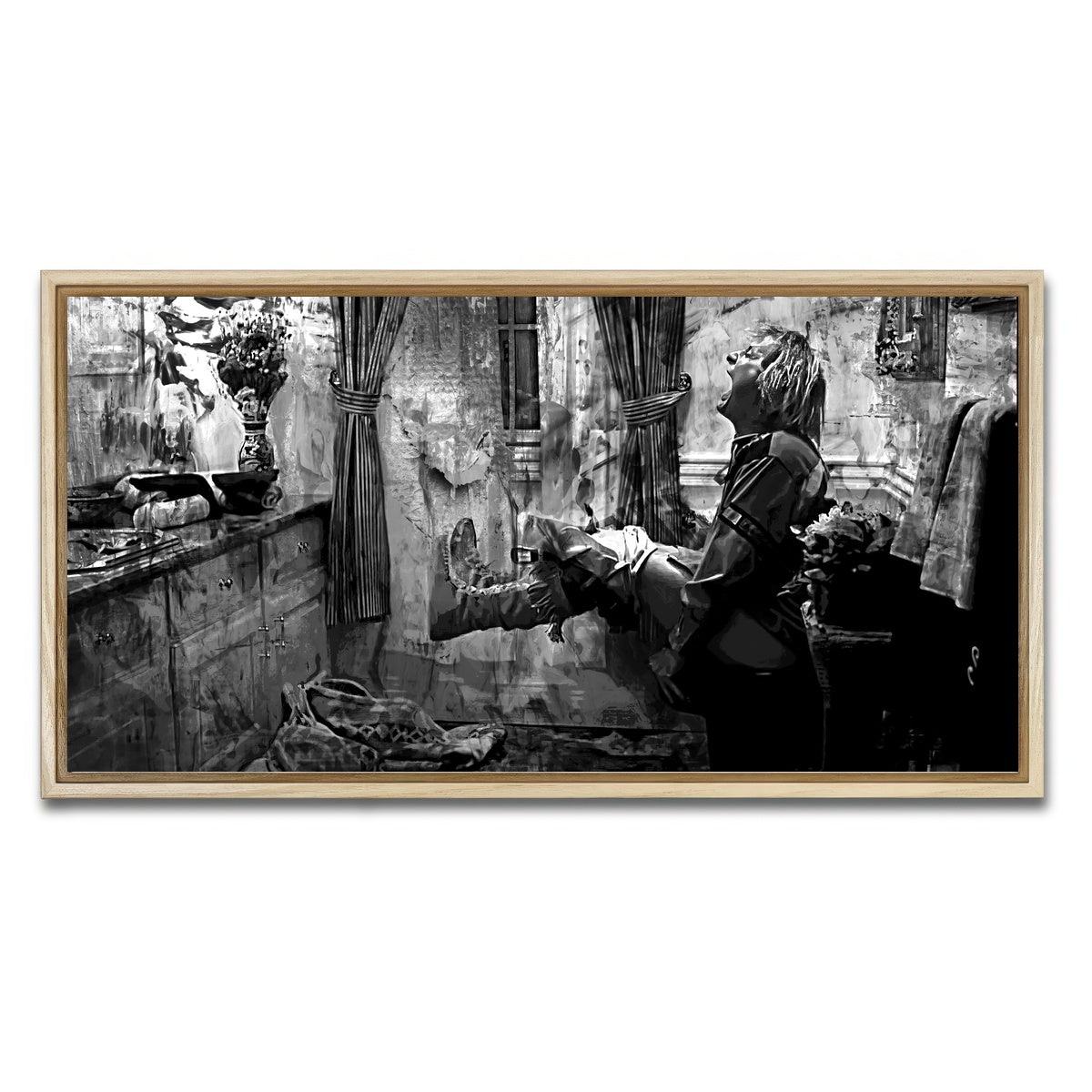 AUTO-MOCKUP WHITE | Dumb & Dumber Bathroom Decor Grayscale | 1 Piece | Natural Framed Canvas | group=2x1