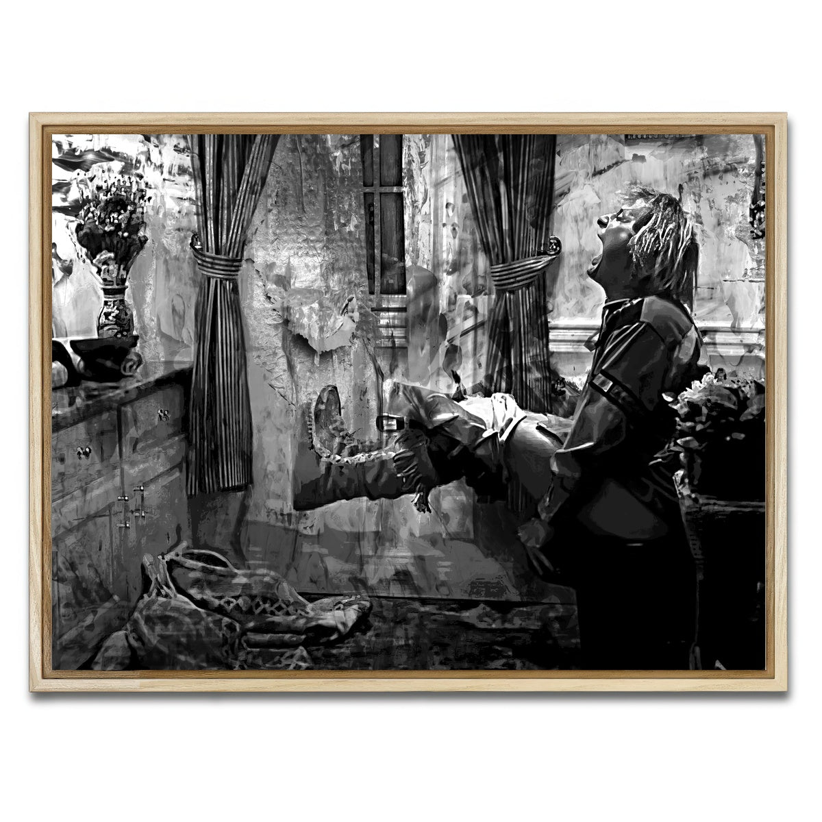 AUTO-MOCKUP WHITE | Dumb & Dumber Bathroom Decor Grayscale | 1 Piece | Natural Framed Canvas | group=4x3