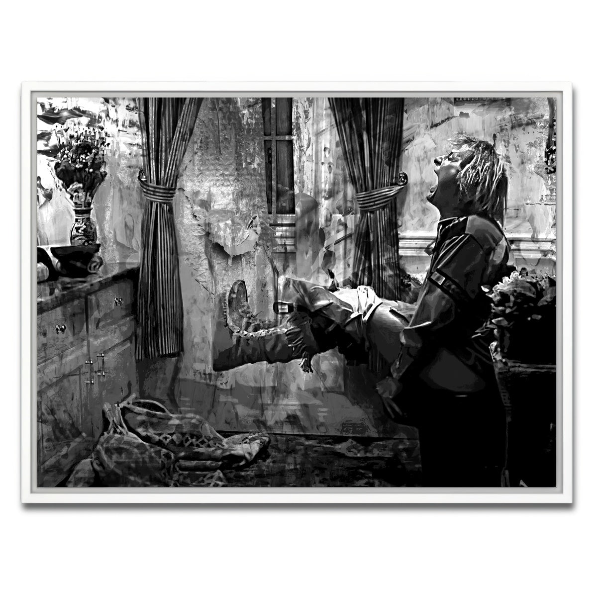 AUTO-MOCKUP WHITE | Dumb & Dumber Bathroom Decor Grayscale | 1 Piece | White Framed Canvas | group=4x3