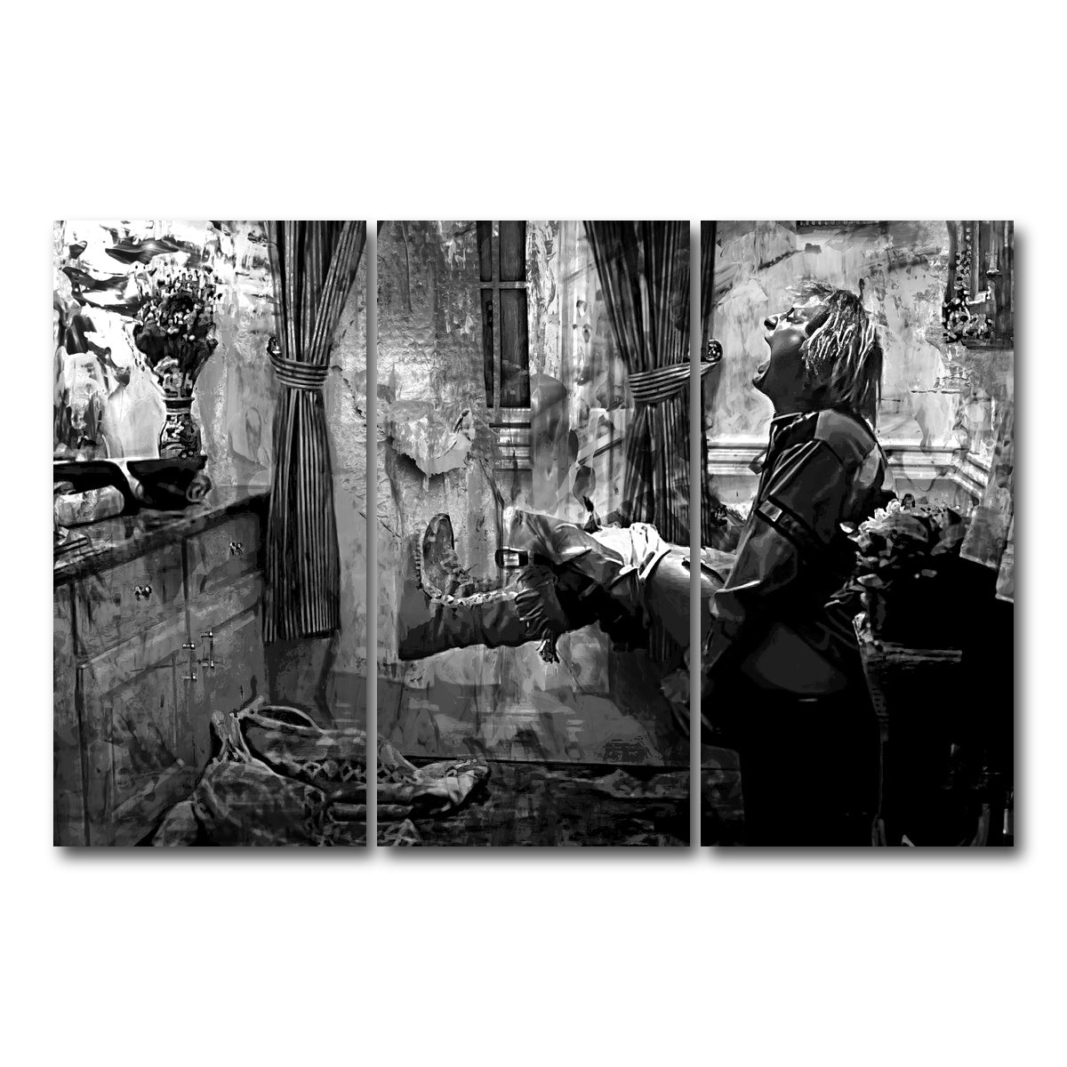 AUTO-MOCKUP WHITE | Dumb & Dumber Bathroom Decor Grayscale | 3 Piece | Gallery Wrap Canvas | group=12x24