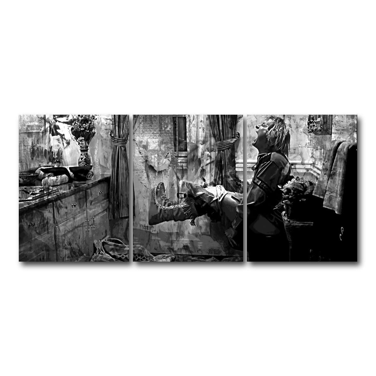 AUTO-MOCKUP WHITE | Dumb & Dumber Bathroom Decor Grayscale | 3 Piece | Gallery Wrap Canvas | group=18x24