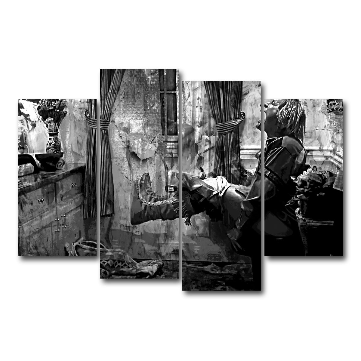 AUTO-MOCKUP WHITE | Dumb & Dumber Bathroom Decor Grayscale | 4 Piece | Gallery Wrap Canvas | group=4_short