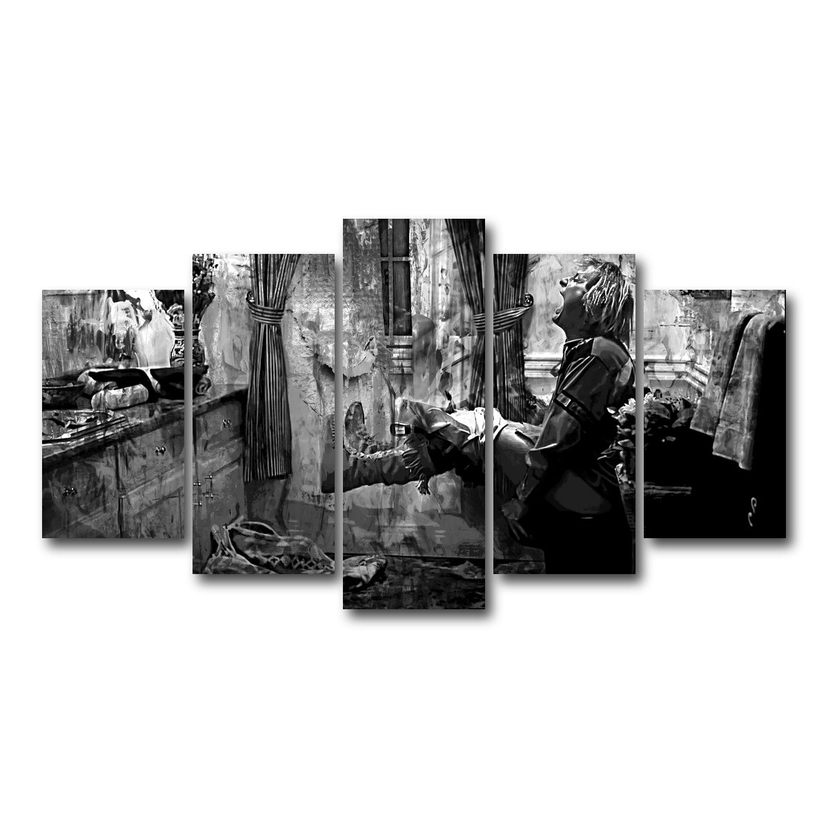 AUTO-MOCKUP WHITE | Dumb & Dumber Bathroom Decor Grayscale | 5 Piece | Gallery Wrap Canvas | group=5_normal