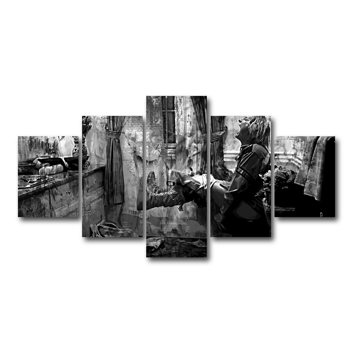 AUTO-MOCKUP WHITE | Dumb & Dumber Bathroom Decor Grayscale | 5 Piece | Gallery Wrap Canvas | group=5_short