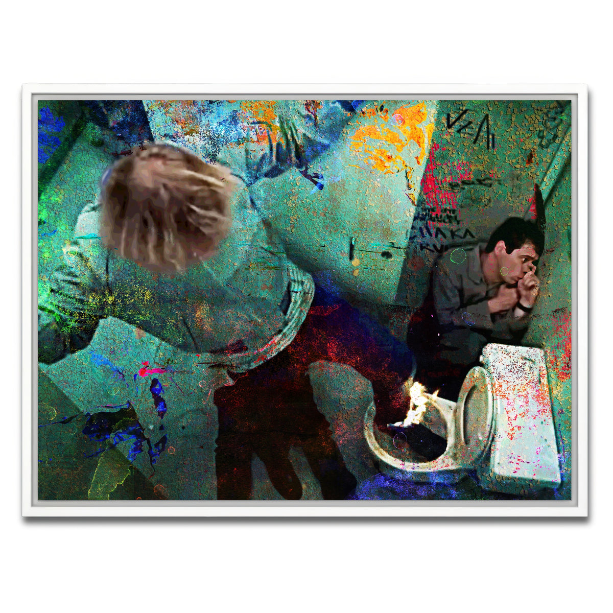 AUTO-MOCKUP WHITE | Dumb & Dumber Bathroom Stall | 1 Piece | White Framed Canvas | group=4x3