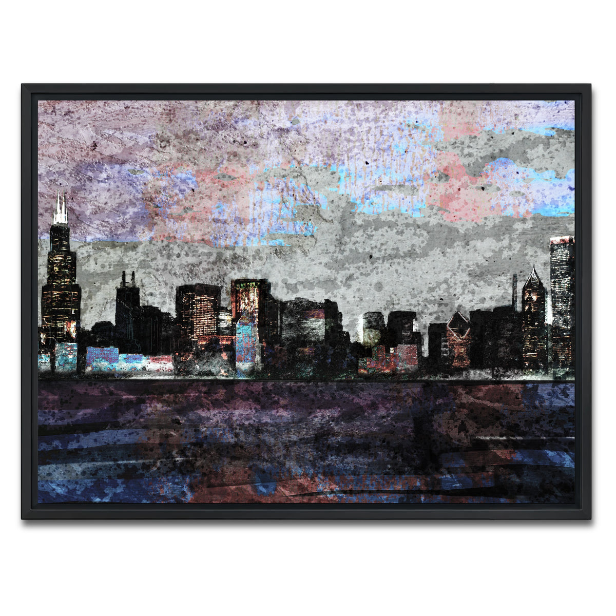 AUTO-MOCKUP WHITE | Dusk chicago skyline | 1 Piece | Black Framed Canvas | group=4x3