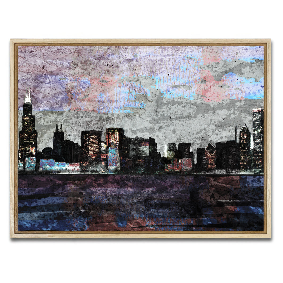 AUTO-MOCKUP WHITE | Dusk chicago skyline | 1 Piece | Natural Framed Canvas | group=4x3