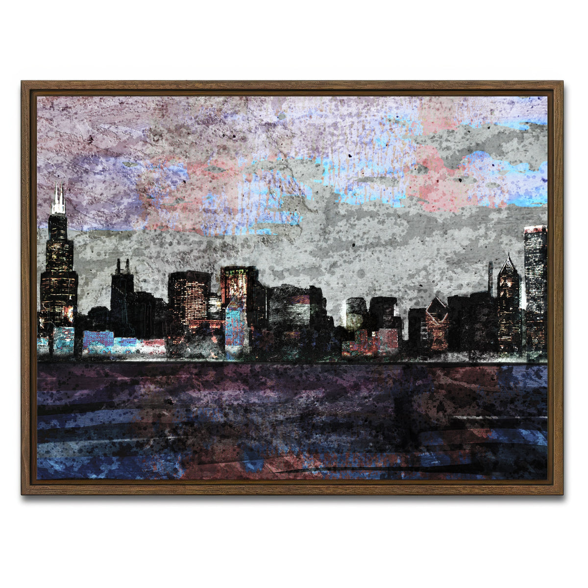 AUTO-MOCKUP WHITE | Dusk chicago skyline | 1 Piece | Walnut Framed Canvas | group=4x3